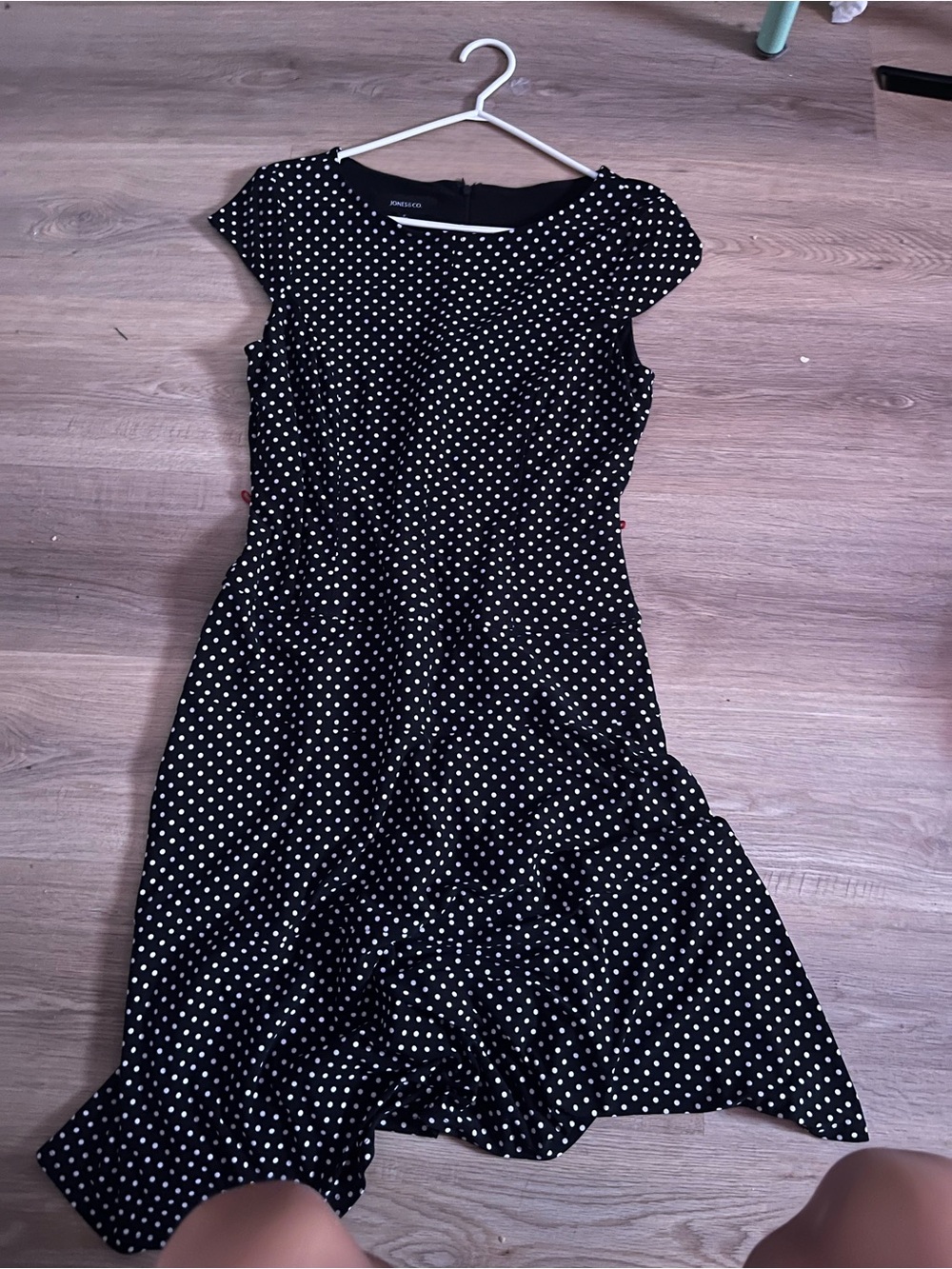 Classic Black Polka Dot Midi Dress with Cap Sleeves